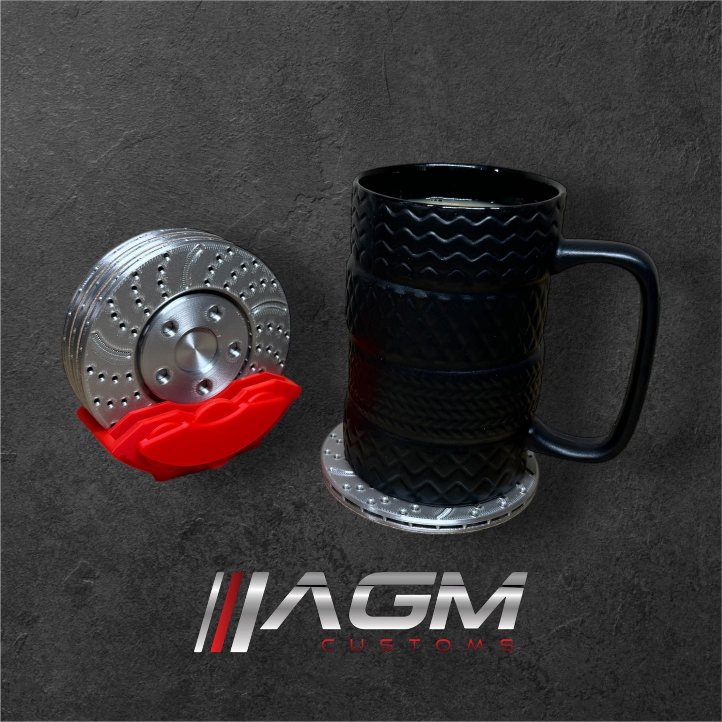 AGM Brake Calliper/Coaster Set & Tyre Stack Mug